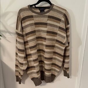 Clan Douglas (Made in Scotland) Men's Cashmere Sweater - Beige and Brown Stripes